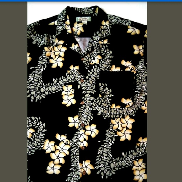 TOMMY BAHAMA L 100% Silk Black Yellow Shirt - Picture 3 of 6